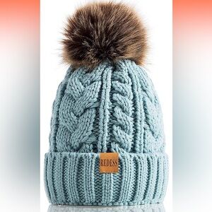 Blue Knit Pom Pom Beanie for Kids